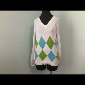 Lilly Pulitzer Argyle Vneck Sweater, Size L